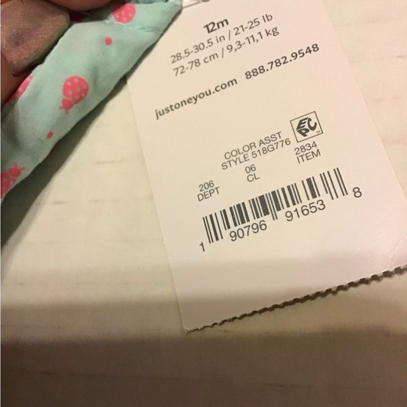 CARTERS JUST FOR YOU ONE PC SUN DRESS NWT SZ 12 MONTH GREEN PINK POLKA DOT - Picture 4 of 4